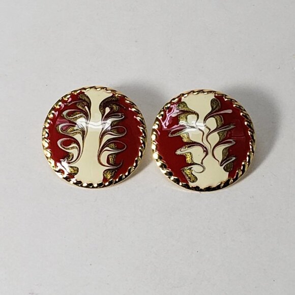Women's Stunning Gold tone Multi-color Round Stud Earrings - Eye-Catching, RED - Picture 4 of 7